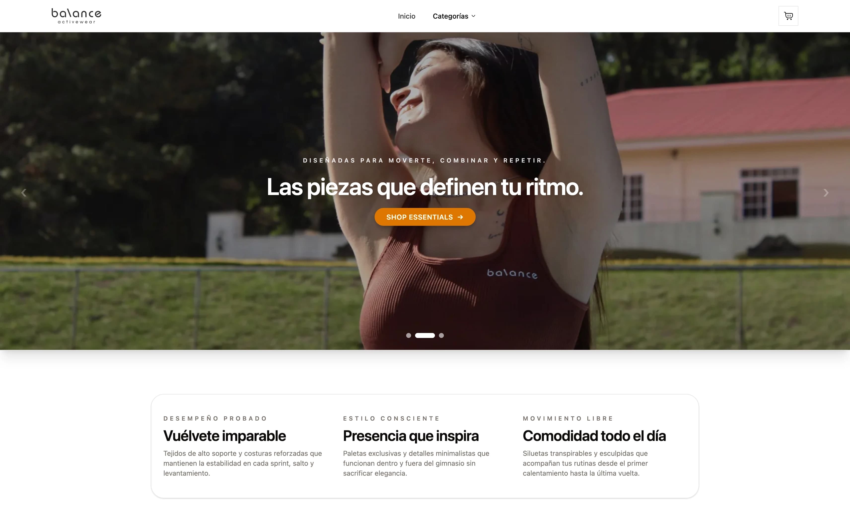 Tienda en línea Balance Activewear - e-commerce de ropa deportiva desarrollado por Zionak Studios Guatemala