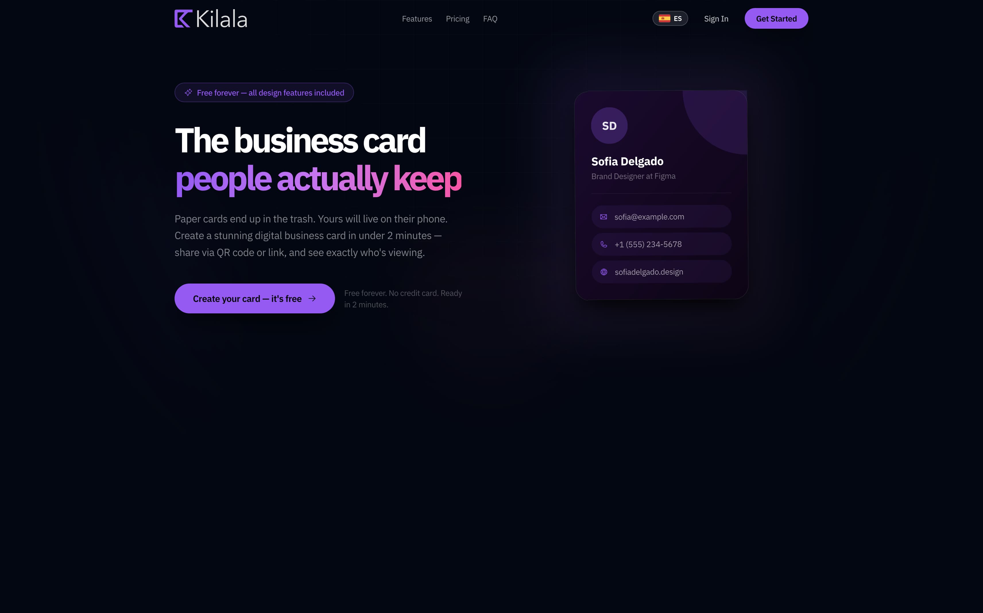 Kilala - plataforma de tarjetas de presentación digitales desarrollada por Zionak Studios